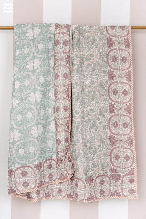 Mulmul Cotton Quilt in Floral Block Print