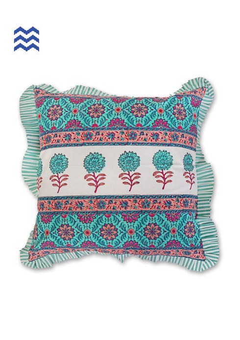 20s Cotton Larger Cushion CoverIn Floral Block Print