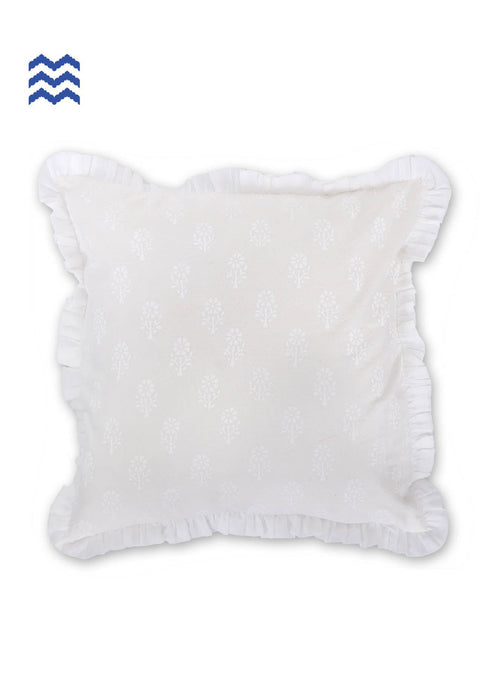20s Cotton Cushion Cover With FrillsIn Ivory Block Print