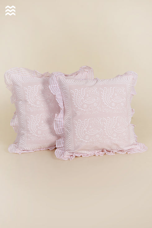 20s Cotton Cushion Cover in Floral Block Print