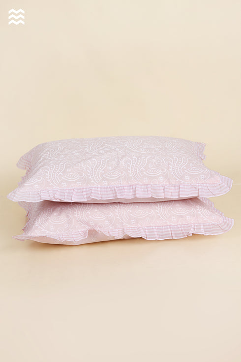 40’s Cotton Pillow Cover With Frills Striped Block Print