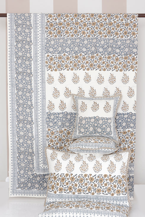 20s Cotton Bed Cover in Floral Block Print