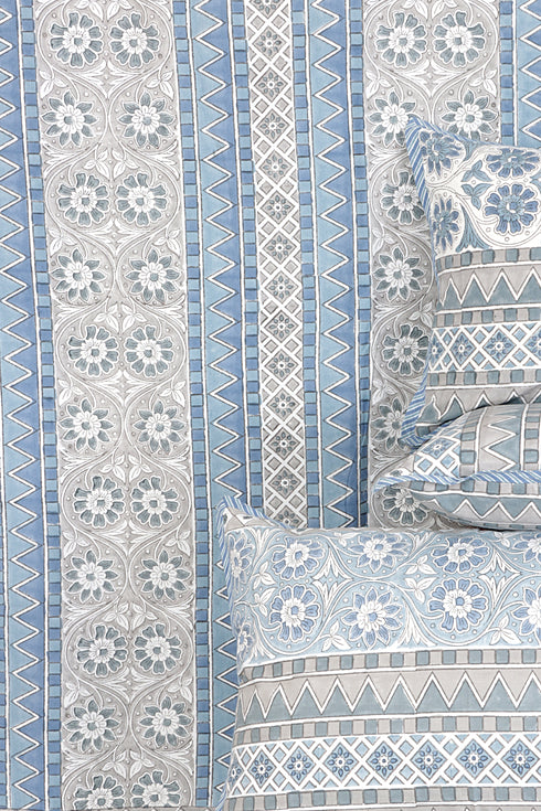 20s Cotton Bed Cover in Floral Block Print