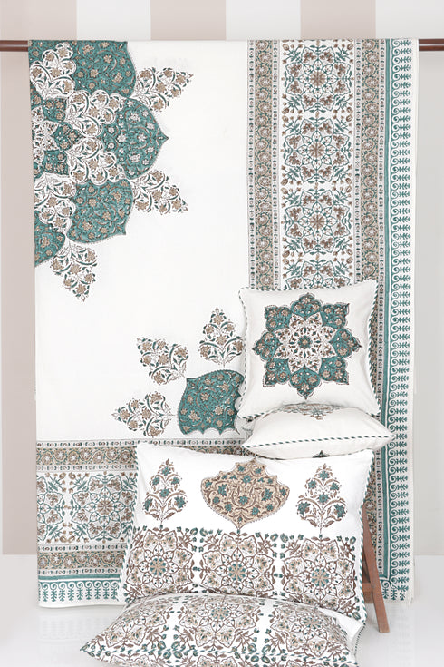 20s Cotton Bed Cover in Ornamental Multi Block Print