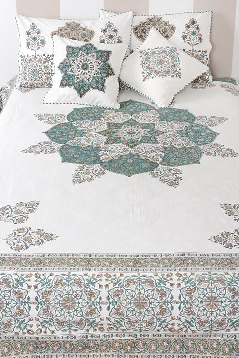40s Cotton Pillow Cover in Floral Block Print