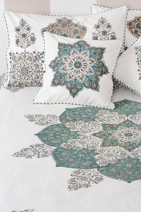 40s Cotton Pillow Cover in Floral Block Print