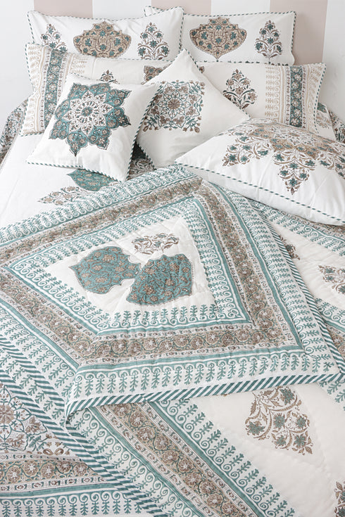 40s Cotton Pillow Cover in Floral Block Print