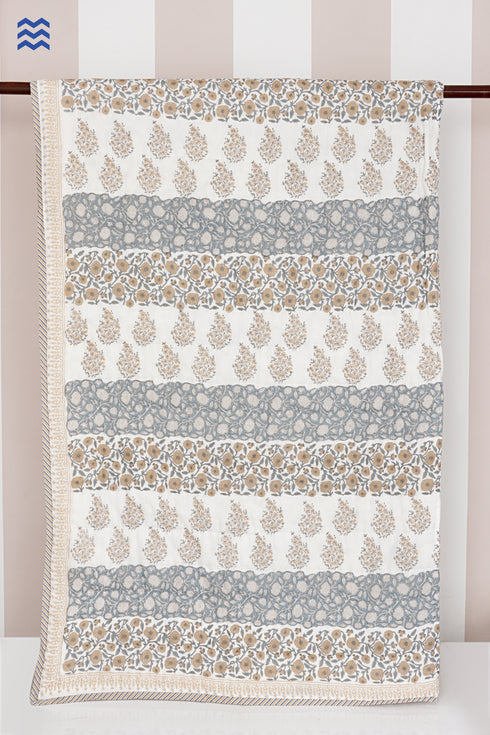 Mulmul Cotton Quilt in Floral Block Print