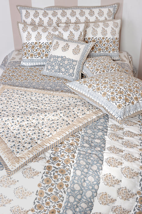 Mulmul Cotton Quilt in Floral Block Print