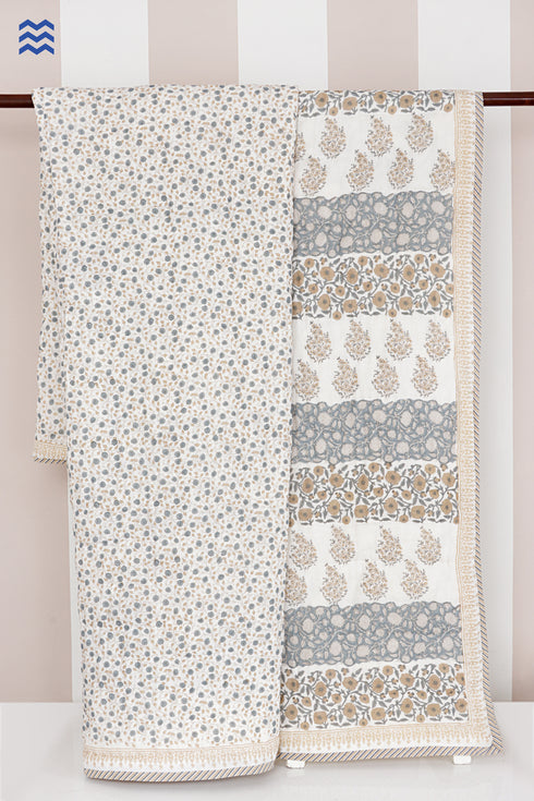 Mulmul Cotton Quilt in Floral Block Print