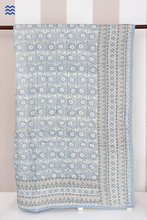 Mulmul Cotton Quilt in Floral Block Print
