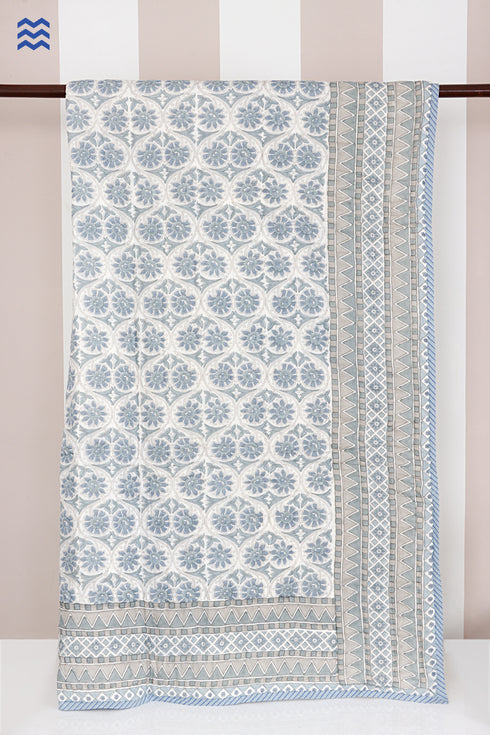 Mulmul Cotton Quilt in Floral Block Print