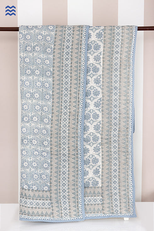 Mulmul Cotton Quilt in Floral Block Print
