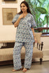 Cambric Cotton Short-Sleeve Pajama Set in Peacock Print