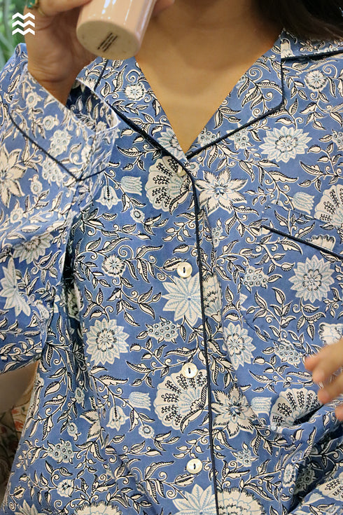 Cambric Cotton Long Pajama Set in Floral Print