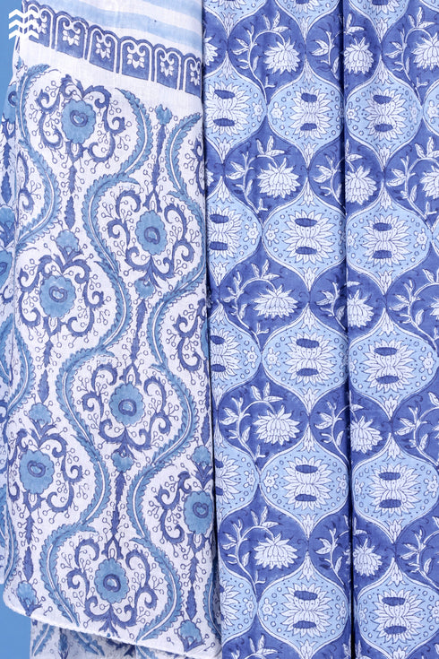 Slub Cotton Dress Material with Mulmul Dupatta In Floral Block Print