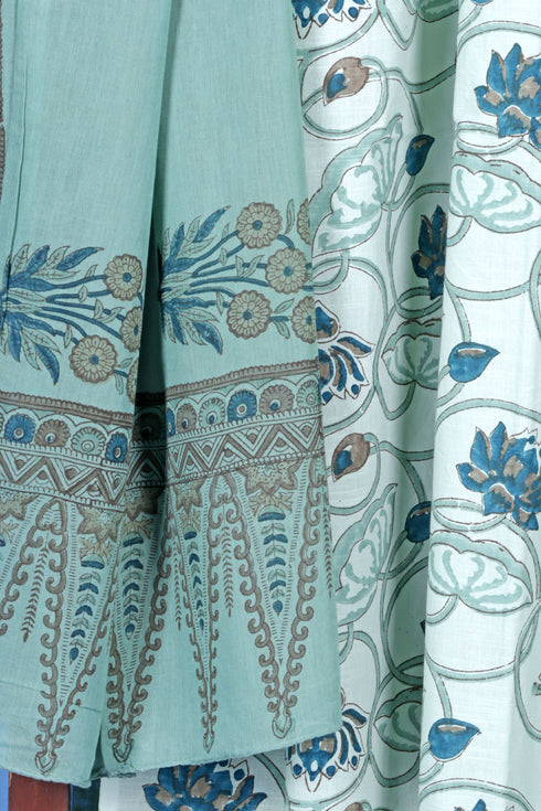 Slub Cotton Dress Material with Mulmul Dupatta In Assorted Block Print