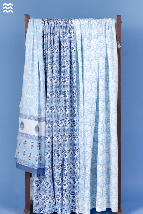Slub Cotton Dress Material with Mulmul Dupatta In Floral Block Print