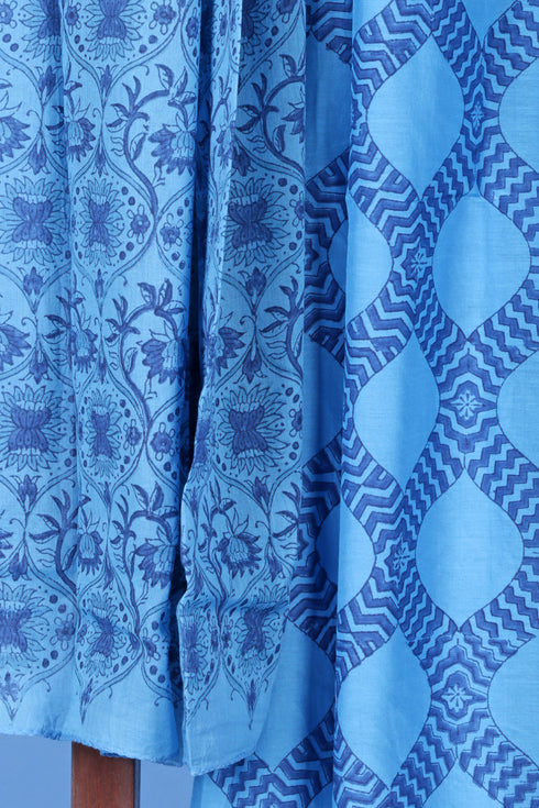 Cotton Silk Dress Material with Mulmul Dupatta In Floral Block Print