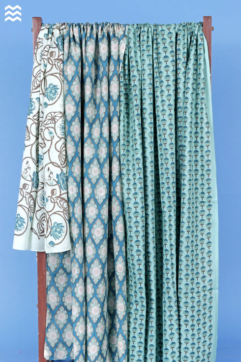 Cotton Silk Dress Material with Mulmul Dupatta In Assorted Block Print