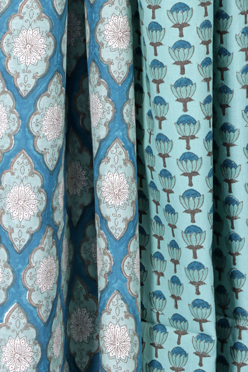 Cotton Silk Dress Material with Mulmul Dupatta In Assorted Block Print