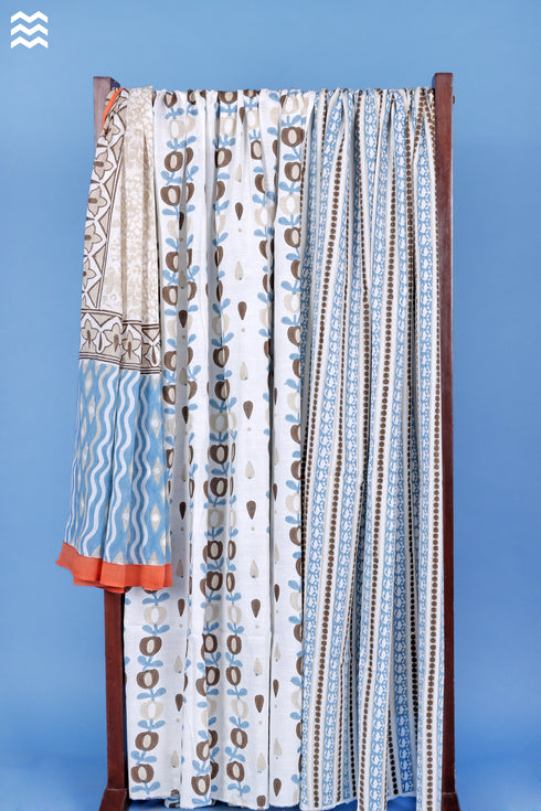 Cotton Slub Blue Modern Floral Dress Material With Dupatta In Block Print