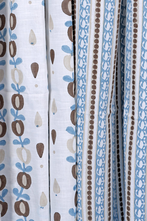 Cotton Slub Blue Modern Floral Dress Material With Dupatta In Block Print