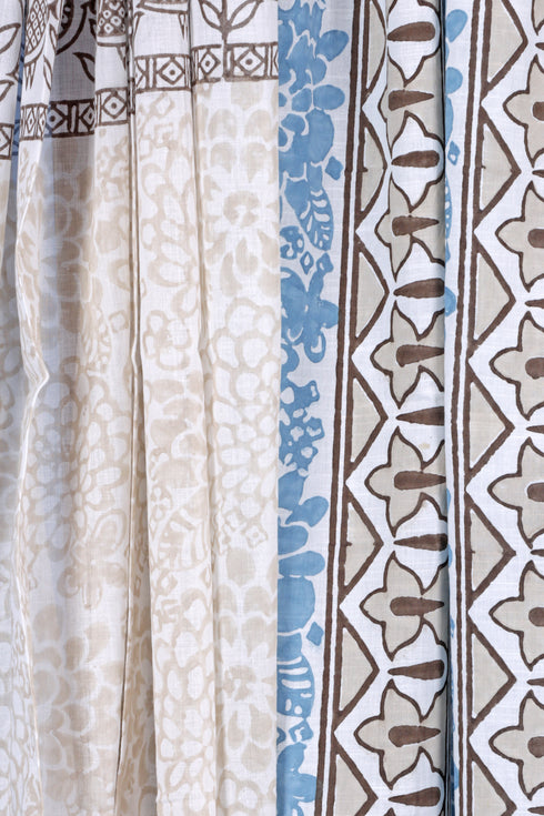 Cotton Slub Blue Floral Dress Material With Dupatta In Block Print