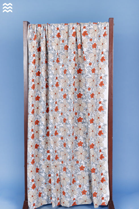 Cotton Slub Blue Modern Floral Dress Material With Dupatta In Block Print