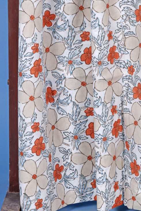 Cambric Cotton Floral Dress Material (Co-ord Set) In Block Print