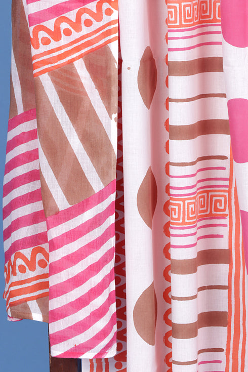 Cambric Cotton Polka Dots Dress Material With Dupatta in Block Print