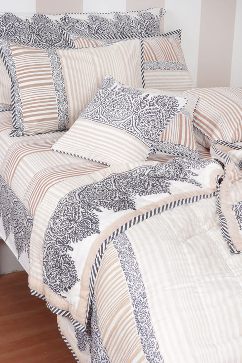 20s Cotton Cushion Cover in Block Print with Piping