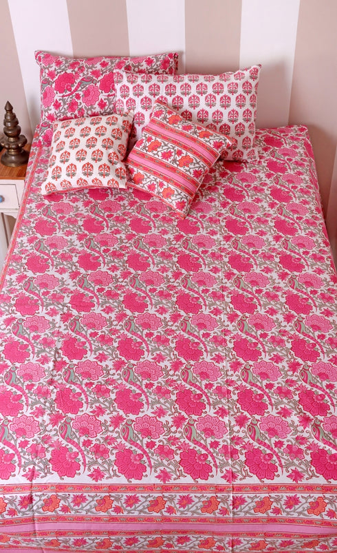 40s Cotton Pillow Cover in Floral Block Print