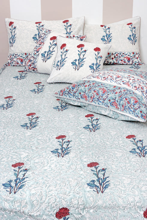 20s Cotton Cushion Cover in Block Print with Piping