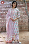 Chanderi Silk Kurta Pant with Dupatta in Embroidered & Floral Block Print