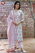 Chanderi Silk Kurta Pant with Dupatta in Embroidered & Floral Block Print