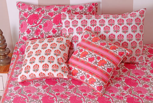 20s Cotton Bed Cover in Floral Block Print