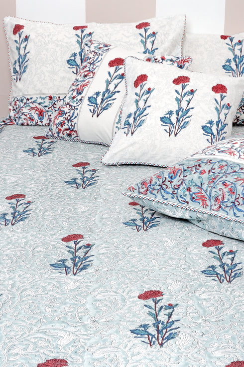 20s Cotton Cushion Cover in Block Print with Piping