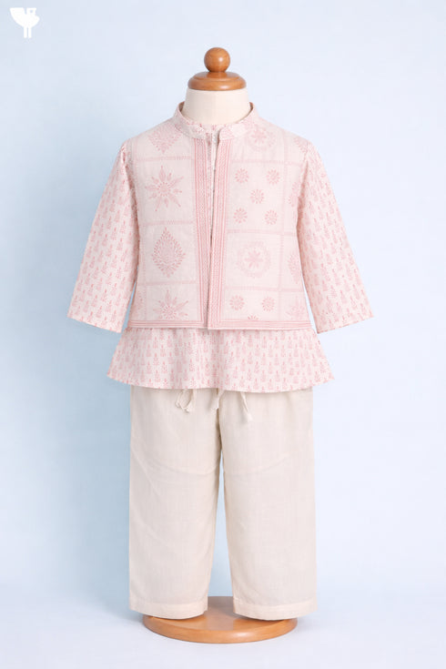Cambric Cotton Soft Pink Kurta Pajama Set With Vest