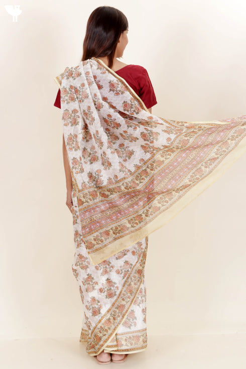 Kota Doria Saree in Floral Block Print