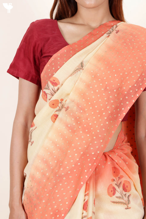 Maheshwari Saree In Floral Block Print