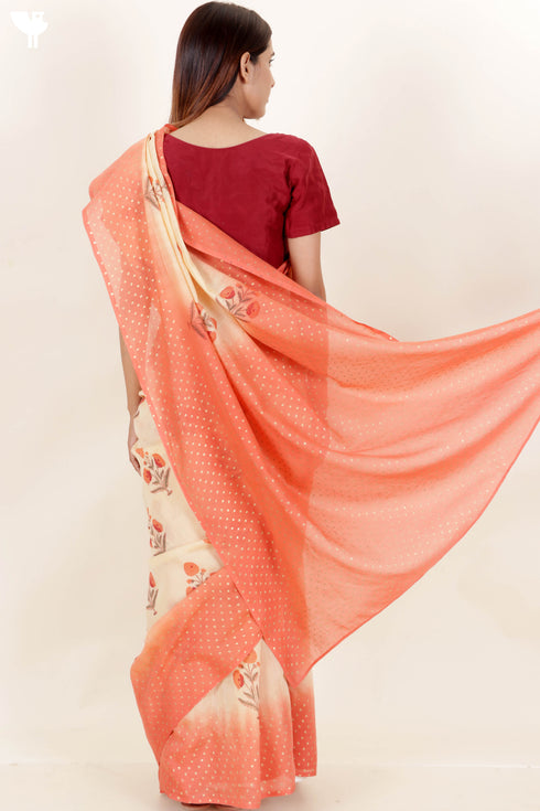 Maheshwari Saree In Floral Block Print