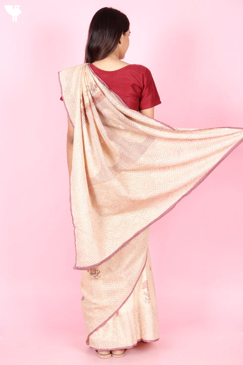 Kota Doria Saree In Block Print with Chikankari Embroidery