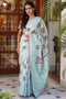 Kota Doria Saree In Block Print with Chikankari Embroidery