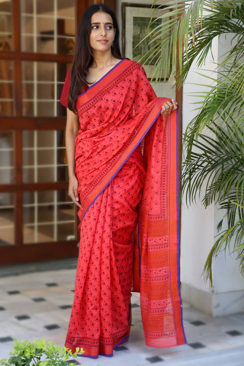 Maheshwari Saree In Block Print