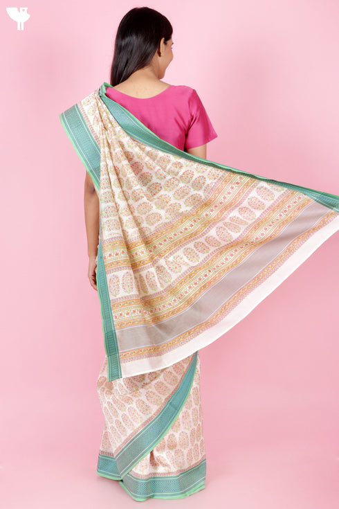 Maheshwari Saree In Floral Block Print