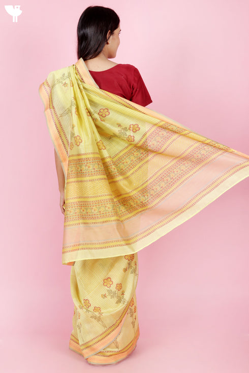Maheshwari Saree In Floral Block Print