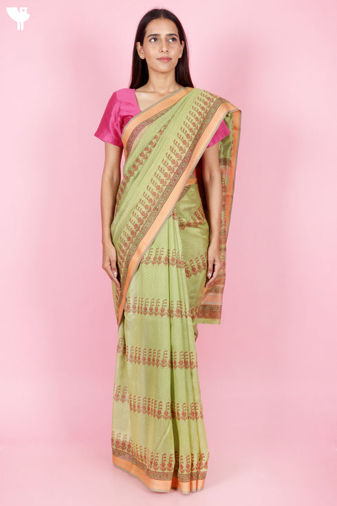 Maheshwari Saree In Floral Block Print