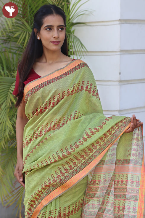 Maheshwari Saree In Floral Block Print
