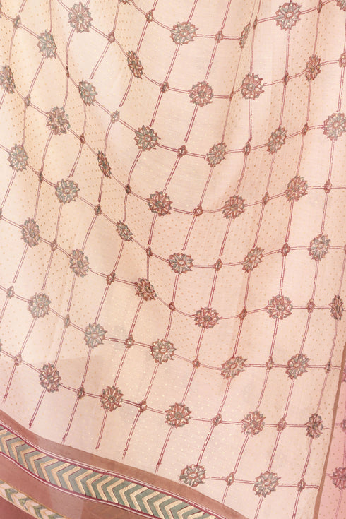 Chanderi Silk Dupatta In Floral Block Print